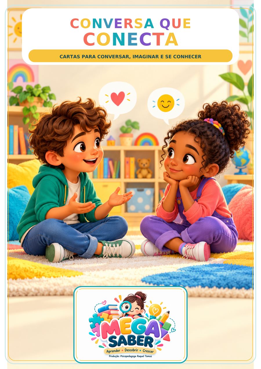 Capa de Conversa que Conecta, com duas crianças sentadas num tapete, conversando.